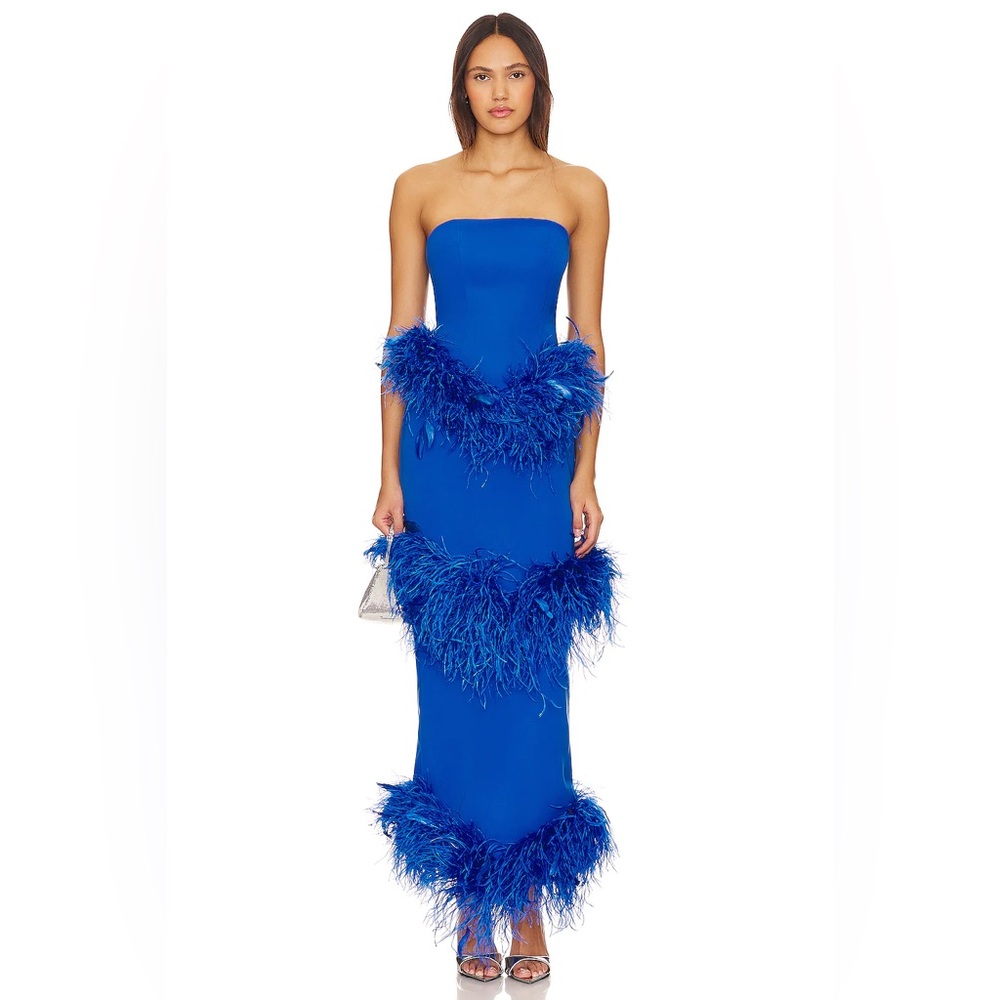 Elegant Blue Strapless Midi Dress